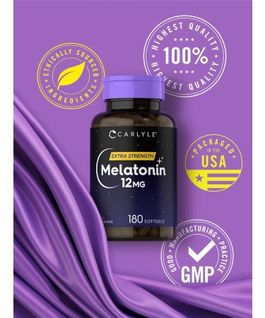 Carlyle Melatonin 12 mg | 180 Softgel Capsules | Adult Extra Strength Support Supplement | Non-GMO Gluten Free - Buy Online on GoSupps.com