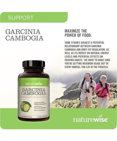 Naturewise Garcinia Cambogia with Natural Garcinia Cambogia Extract, 60% HCA Concentration, Natural Support for Weight Goals and Energy - Vegan, Non-GMO, Gluten Free - 90 Capsules[1-3 Month Supply] - Buy Online on GoSupps.com