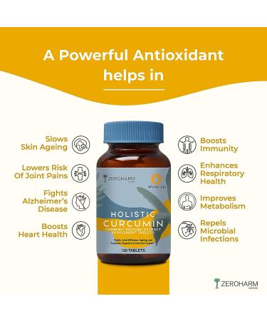 ZEROHARM Holistic Curcumin Supplement 600mg - 120 Veg Tablets | 95% Curcuminoids for Skin Joint Support & Immune Boost | High Absorption Formula - Buy Online on GoSupps.com