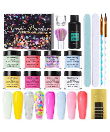 Acrylic Nail Kit Acrylic Powder and Professional Acrylic Liquid set for Acrylic Nails Extension for Beginner DIY at Home 8 Colors Glitter