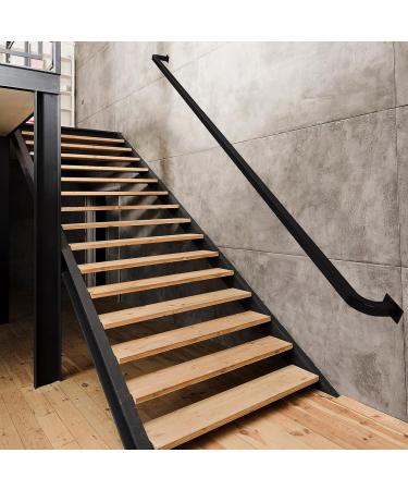 Stair Handrail for Walls Indoor Outdoor Staircase Banister Railing Support Rod with Wrought Iron Brackets and Metal Screws Black Square Tube Safety Hand Rail (Size : 1ft/30cm) 4.6ft/140cm