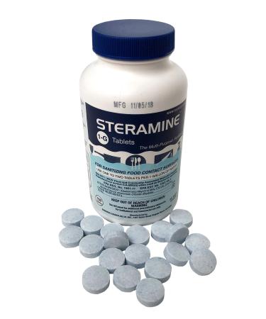 Steramine Sanitizing Tablets  For Sanitizing Food Contact Surfaces  Kills E-Coli  HIV  Listeria  Model 1-G  150 Sanitizer Tablets per Bottle  Blue  Pack of 1 Bottle