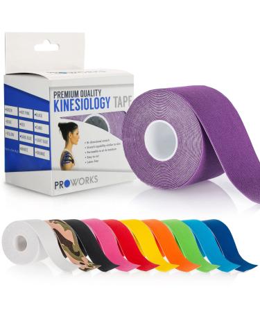 Proworks Kinesiology Tape | 5m Roll of Elastic Muscle Support Tape for Exercise Sports & Injury Recovery Purple