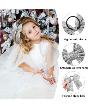 40 Pcs 8 Glitter Cheer Hair Bows Bulk - Silver Shiny Ponytail Holders for Cheerleaders - Buy Online on GoSupps.com
