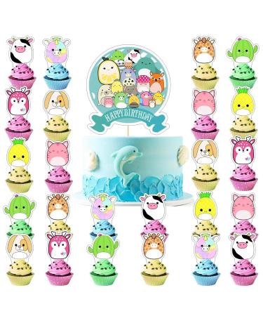 Birthday Cake Toppers Cupcake Toppers Cake Decorations for Squishmallow-theme Birthday Party Supplies Decorations (22)