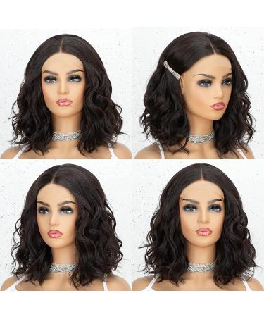 K'ryssma Short Bob Lace Front Wig 14 Black Natural Wave T-Part Synthetic Hair Wig for Black Women - Glueless Shoulder Length Wavy Hair - Buy Online on GoSupps.com