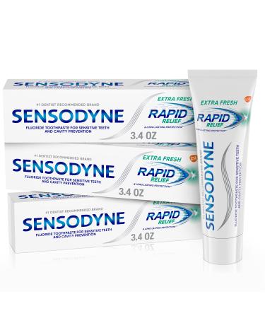 Sensodyne Rapid Relief Sensitive Toothpaste, Extra Fresh - 3.4 Ounces (Pack of 3) 3.4 Ounce (Pack of 3)