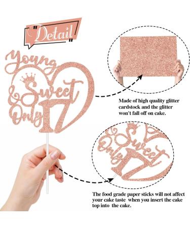 RLXPT Happy 17th Birthday Cake Topper Young Sweet & Only 17 Cake Decorations Dancing Queen 17 17th Birthday Party Decorations Rose Gold Glitter - Buy Online on GoSupps.com