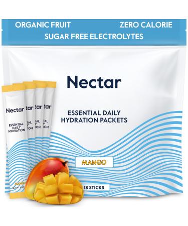 Nectar Hydration Packets - Electrolytes Powder Packets - Sugar Free & 0 Calorie - Organic Fruit Liquid Daily IV Hydrate Sticks for Dehydration Relief & Rapid Rehydration (Mango 18 Pack) Mango 18 Servings (Pack of 1)