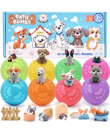 Tacobear Bath Bombs for Kids with Surprise Inside for Boys Girls Toddlers 8 Pack Organic Bubble Kids Bath Bombs with Puppy Toys Inside Natural Handmade Fizz Spa Bath Set Ideal Birthday Christmas Gifts