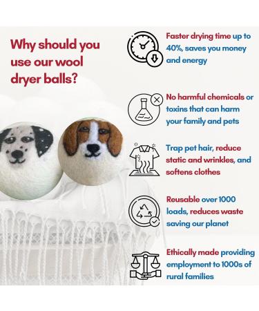 Organic Wool Dryer Balls - XL Handcrafted Puppy Dog Design | Reusable Eco-Friendly Laundry Softener | 6 Pack Natural Fabric Softener - Buy Online on GoSupps.com