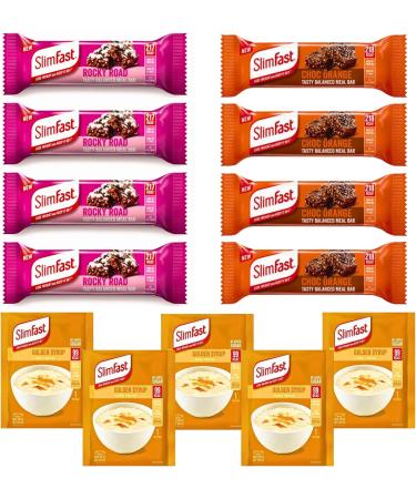 Slimfast Meal Replacement for Weight Loss Bundle with 1 x Slimfast Porridge Golden Syrup 1 x SlimFast Rocky Road Meal Bars and 1x SlimFast Choc Orange Bars - Buy Online on GoSupps.com