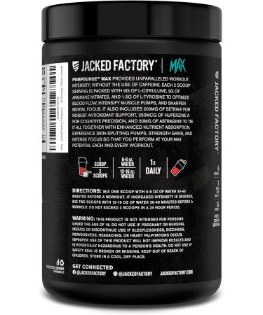 Jacked Factory Pumpsurge Max Stim Free Pre Workout - High-Performance Caffeine Free Pre Workout with L-Citrulline N03-T Arginine Nitrate & Glutathione - 40 Servings Cherry Limeade - Buy Online on GoSupps.com