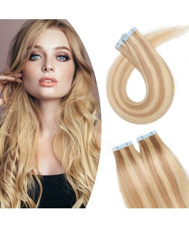 SEGO TAPE Extensions real hair hair extension adhesive tape hair parts smooth 100% remy hair 20 pieces extension +10pcs free tapes honeyblond/light blond #18P613 24 "(61cm) -50g
