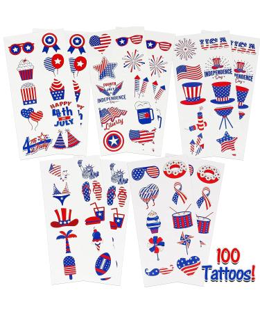 USA Temporary Tattoos - 100 Patriotic Designs for 4th of July Party | American Flag & USA Theme Party Props by Anapoliz - Buy Online on GoSupps.com