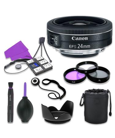 Canon EF-S 24mm f/2.8 STM Lens for Canon Digital SLR Cameras with 52mm Filter Kit (UV, CPL, FLD) (12 Items)