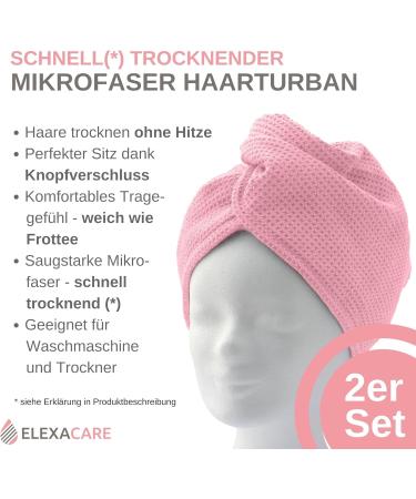 ELEXACARE Hair Turban Towel - 2-Piece Microfiber Set in Pink/Ros for Long Hair | Fast International Shipping - Buy Online on GoSupps.com