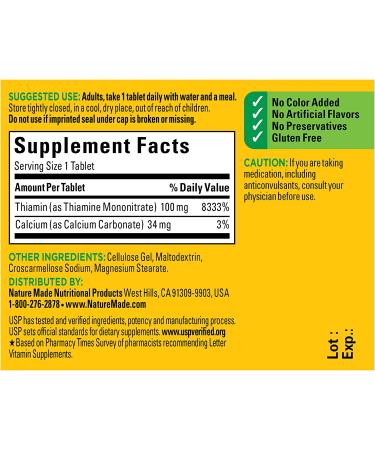 Vitamin B1 100mg Tablets - 100 Count for Metabolic Health | Essential Supplement for Energy & Wellness - Buy Online on GoSupps.com