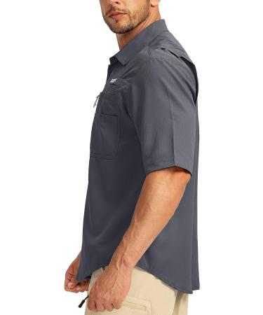 Men's Fishing Shirt UPF 50+ Lightweight Cool Short Sleeve Zipper Pockets Dark Grey XL - Buy Online on GoSupps.com