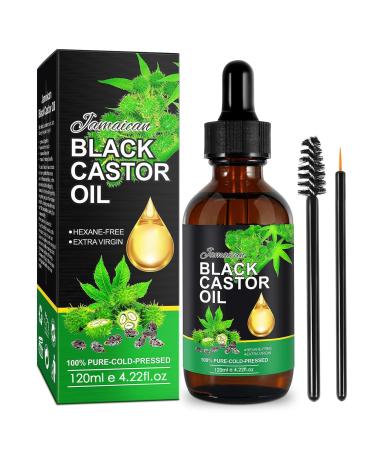 Jamaican Black Castor Oil Black Castor Oil 100% Pure Natural Castor Oil Organic Treatment for Damaged Hair & Dry Skin Cold Pressed Oil for Hair Growth Eyebrows Eyelashes Nails and Skin (120ml)