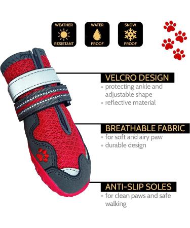 Breathable Waterproof Dog Boots for Small, Medium & Large Dogs | Anti-Slip Puppy Booties with Reflective Straps | Size 8 (3.0''W x 3.3''L) - Set of 4 - Buy Online on GoSupps.com