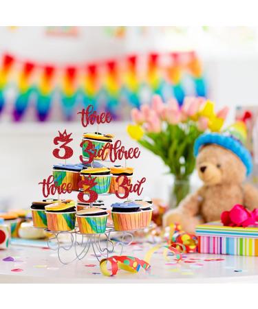 24 Pack Three Birthday Cupcake Toppers Glitter Happy 3rd Birthday Cupcake Picks Crown Happy Birthday Cake Decorations for Third Baby Shower Anniversary Party Supplies RED 3 Red-1 - Buy Online on GoSupps.com