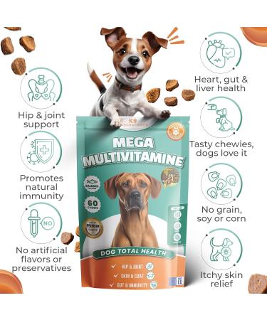 K9 Laboratories Mega Multivitamin for Dogs - 60 Count - Convenient Snack Form - Supports Muscles Joints Immune System Digestion Skin & Coat - Buy Online on GoSupps.com