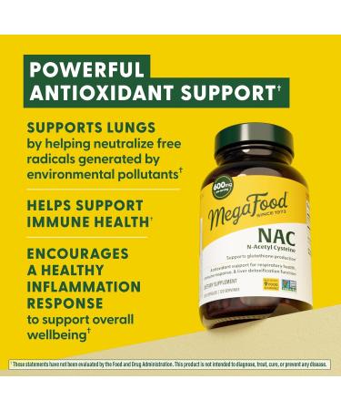 MegaFood NAC Supplement N-Acetyl Cysteine 600mg Per Serving - Promotes Production of Glutathione - Liver Support & Immune Support Supplement - Vegan Non GMO - 120 Capsules 120 Servings - Buy Online on GoSupps.com