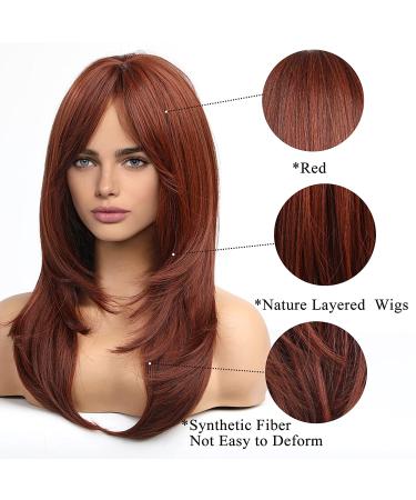 HAIRCUBE Long Red Synthetic Wig for Women - Layered Middle Part Hair - Buy Online on GoSupps.com