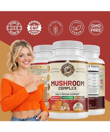 WHOLE WORLD WELLNESS All Natural Mushroom Complex 10 in 1 | Daily Immune & Energy Support | Lions Mane, Chaga, Resihi | Gluten Free, Dairy Free, Soy Free | 60 Capsules | Made in The USA. - Buy Online on GoSupps.com