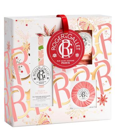 Roger & Gallet Fleur de Figuier Gift Set | Fig Blossom | 3.3 fl oz Spray| 1.7 oz Soap | Bath Tablets Fig Blossom Gift Set