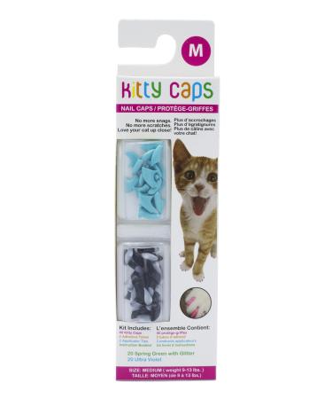 Kitty Caps Nail Caps for Cats - Cat Claw Covers in Black with Gray Tips & Baby Blue, Multiple Sizes - Safe, Stylish & Humane Alternative to Declawing - Stops Snags and Scratches Medium (9-13 lbs) 1-Pack