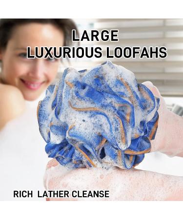 4 Pack Large Shower Loofah Bath Sponge 75g | Soft Nylon Mesh Puff for Men | Exfoliating Scrubber Pouf for Full Cleanse | Beauty Bathing Accessories in Blue-Turquoise - Buy Online on GoSupps.com