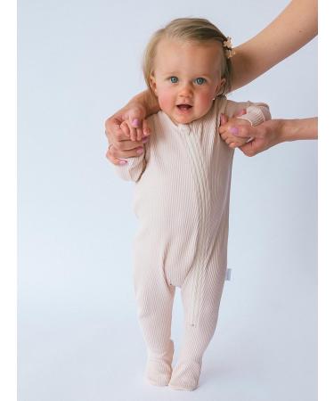 Ribbed Cotton Zip Up Baby Sleepsuits 6-12 Months Unisex Newborn Footed or Footless Pajamas - Buy Online on GoSupps.com