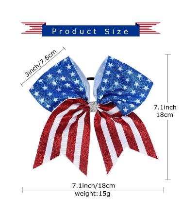 Nishine 8 American Flag Glitter Ribbon Cheer Hair Bows Set for Girls - 4th of July Ponytail Holder Hair Ties - Buy Online on GoSupps.com