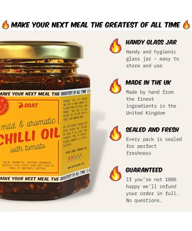 Mild & Aromatic Chilli Oil - 160g Jar. Flavourful Chinese chilli oil with a mild kick. Handcrafted vegan & vegetarian chili oil with tomato. - Buy Online on GoSupps.com