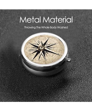 Compass Map Nautical Round Pill Box | 3 Compartment Travel Organizer for Vitamins & Medicine - Buy Online on GoSupps.com