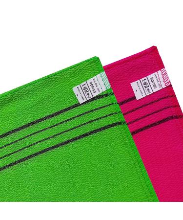 NOPIGO Korean Exfoliating Body Scrubber Set - 4pcs Green and Red | Asian Bath Washcloth for Dead Skin | Exfoliating Sponge, Mitt Glove - Buy Online on GoSupps.com