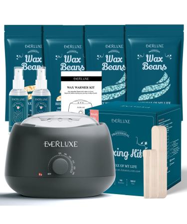 Waxing Kit for Women Men, EVERLUXE Wax Warmer Hair Removal Kit, Hard Wax Kit with 4 Packs of Wax Beads, Wax Beads Kit for All Hair Types, Legs, Face, Eyebrows, Bikini