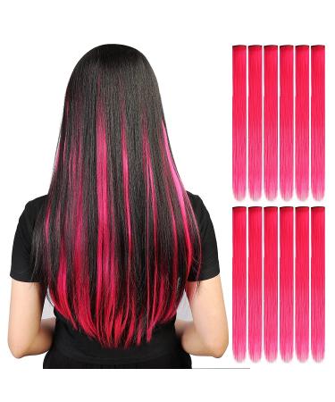 12 Pcs Hot Pink Party Highlights Clip in Hair Extensions - 22 inch Synthetic Hairpieces for Women, Kids, Girls - Buy Online on GoSupps.com