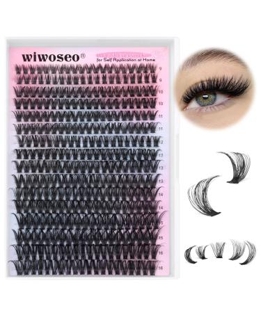 wiwoseo Lash Clusters DIY Lash Extensions 320pcs Individual Lashes Cluster Natural Look False Lashes D Curl Eyelash Extensions Full of Volume Russian Individual Eyelashes (0.07D Volume 50P 9-16MM) J-cluster lashes 9-16MM