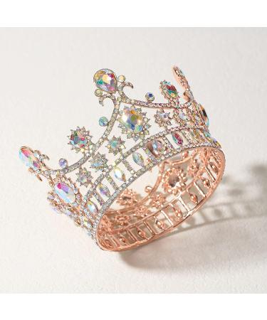 SweetV Rose Gold Queen Crown | Iridescent Crystal Birthday Cake Topper | Costume Tiaras for Wedding Halloween Baby Shower - Buy Online on GoSupps.com