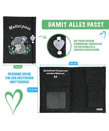 Handmade Zwen Motherpass Envelope Koala Gray - Stylish Felt Organizer for German Mother Pass Ultrasound Images & Vaccination Pass - Perfect Pregnancy Gift - Buy Online on GoSupps.com
