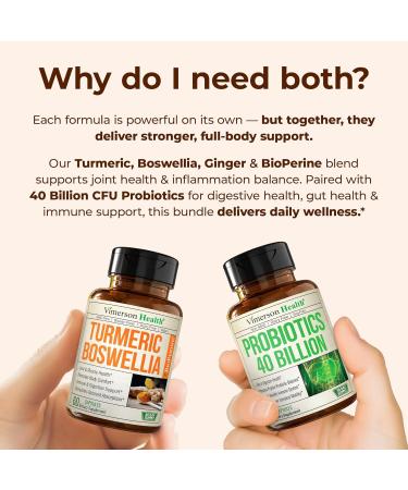 Boswellia Turmeric Curcumin Supplement + 40 Billion CFU Probiotics for Women & Men with Prebiotics Bundle for Joint & Immune Support Digestive & Gut Health with Ginger Root Organic Turmeric Powder - Buy Online on GoSupps.com