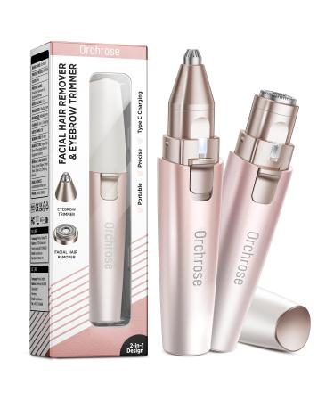 Facial Hair Remover Eyebrow Trimmer: Portable Rechargeable 2 in 1 Face Shaver for Women - Painless Electric Hair Removal Device for Face Eyebrows Peach Fuzz Lips with Light (Gradient Pink)