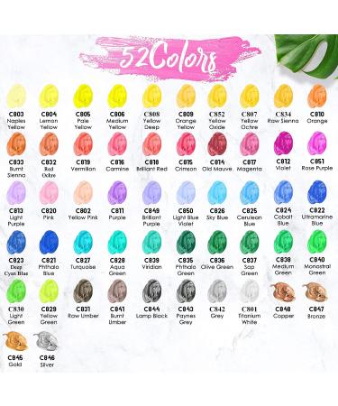 Caliart Acrylic Paint Set - 52 Vivid Colors with 4 Brushes | Halloween Decorations, Canvas, Ceramic, Rock Painting Kits | 22ml/0.74oz - Buy Online on GoSupps.com