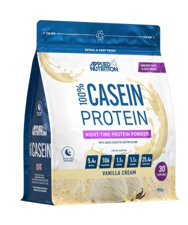 Applied Nutrition Casein Protein Powder - Micellar Casein Supplement Slow Release Protein (900g - 30 Servings) (Vanilla Cream) Vanilla 900g (Pack of 1)
