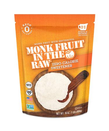 MONK FRUIT IN THE RAW, Natural Monk Fruit Sweetener w/ Erythritol, Sugar-Free Keto, Gluten Free, Zero Calorie, Low Carb, Vegan, Sugar Substitute, 16 oz. Baking Bag (Pack of 1) 1 Pound (Pack of 1)