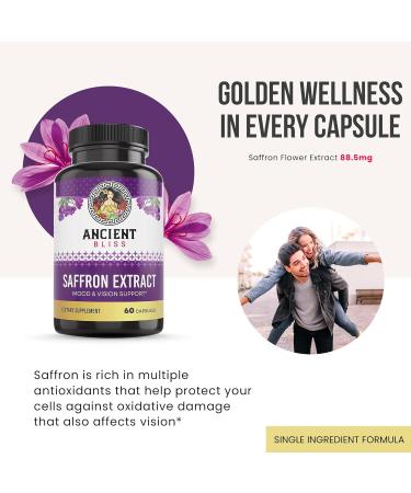 Ancient Bliss Saffron Extract Capsules - Mood & Eye Support Supplement | Appetite Suppressant for Weight Management (60 Capsules - Buy Online on GoSupps.com