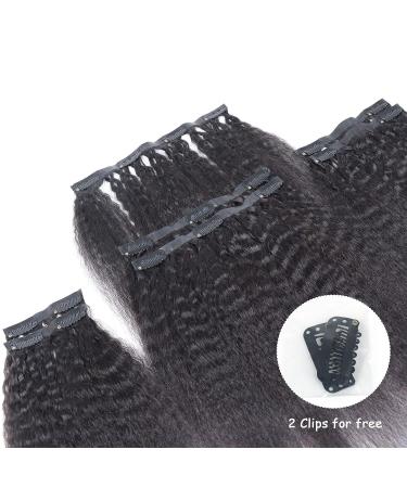 Happy&CC Kinky Straight Clip In Hair Extensions - 14 Inch Brazilian Remy Virgin Human Hair for Black Women - 7 Pcs 120g - Seamless Yaki Straight Style - Buy Online on GoSupps.com